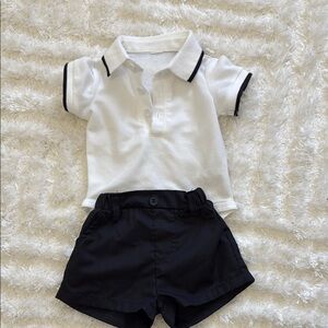 White Polo Shirt and Black Shorts Set